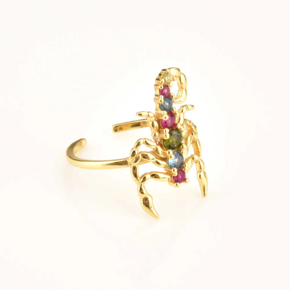 ANDYWEN 925 Sterling Silver Gold Colorful Spider Rainbow CZ Adjustable Rings Women Fine Jewelry Open Resizable Jewels Gift 210608