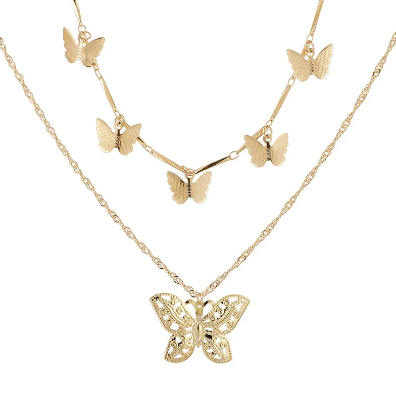 Collana elegante con ciondolo a forma di farfalla donna, affascinante regalo di gioielli matrimoni con catena in oro multistrato