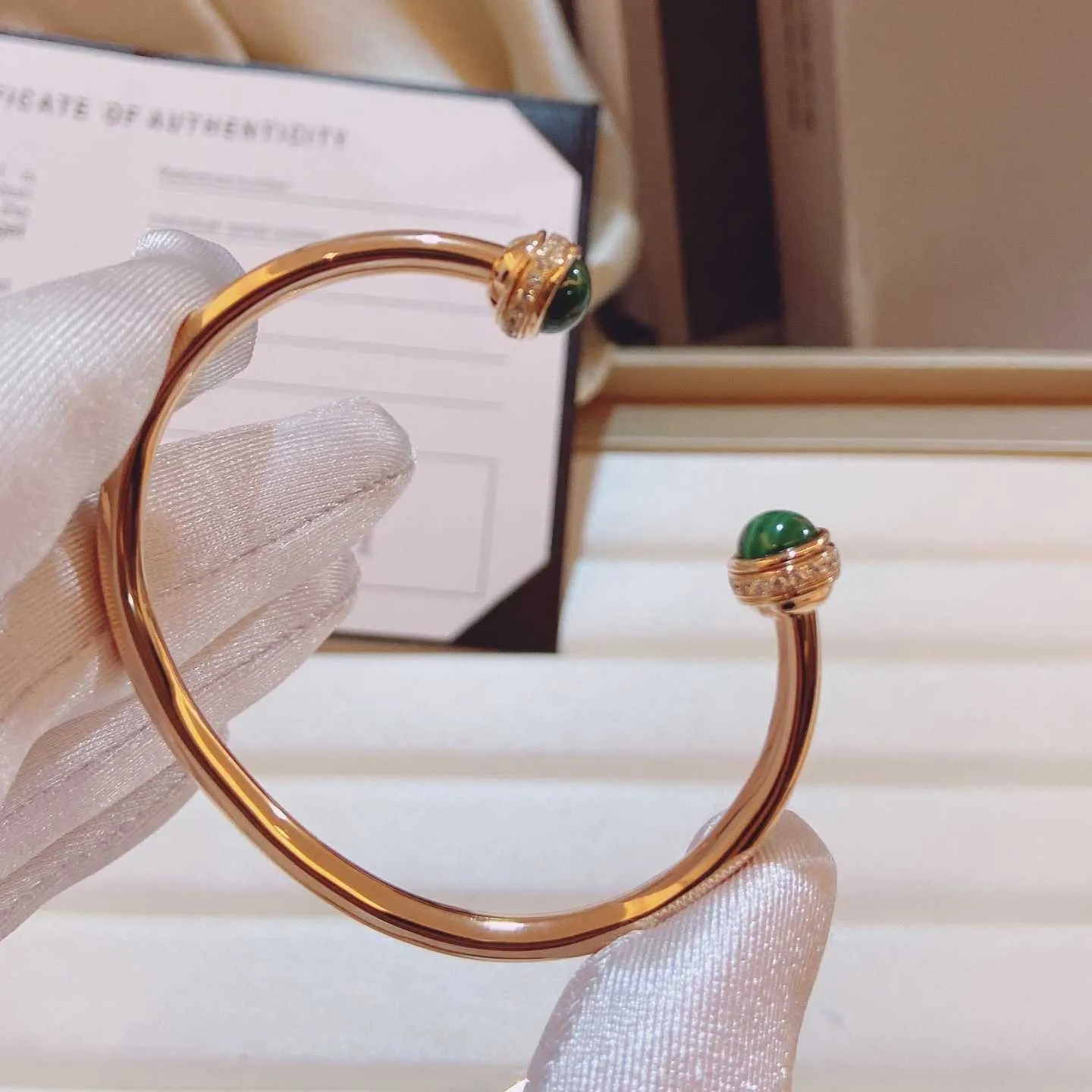 Hot Brand Pure 925 Sterling Silver Jewelry Women Trowe Ball Cuff Bangle Wedder Rose Gold Gemstone Gemstone Malachite Chalcedony