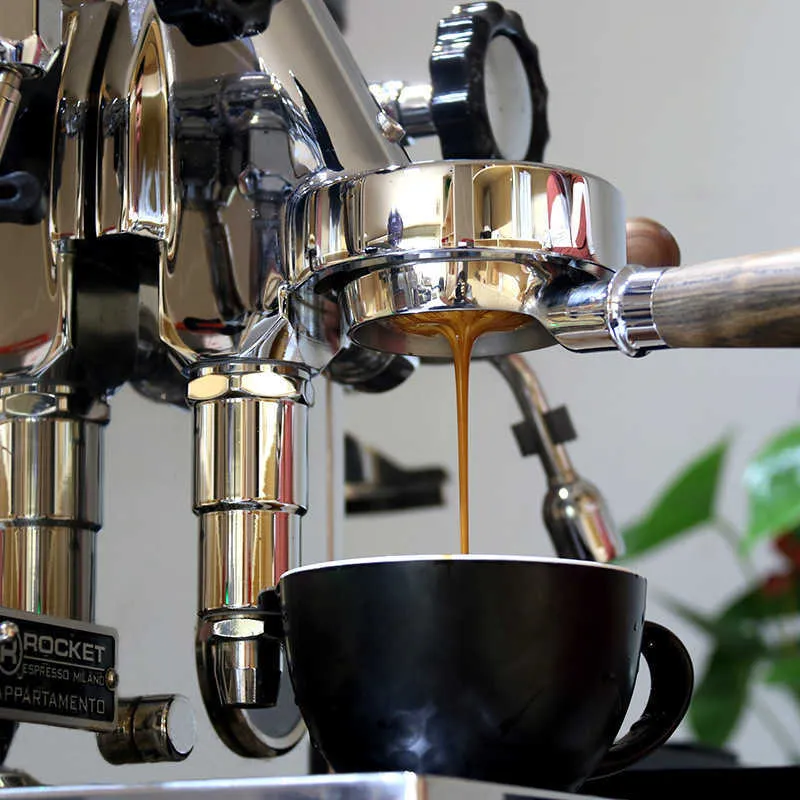 58 mm Acero inoxidable Doble oreja Máquina de café Manija Filtro sin fondo Portafiltro Universal Madera E61 Herramientas de espresso 211008