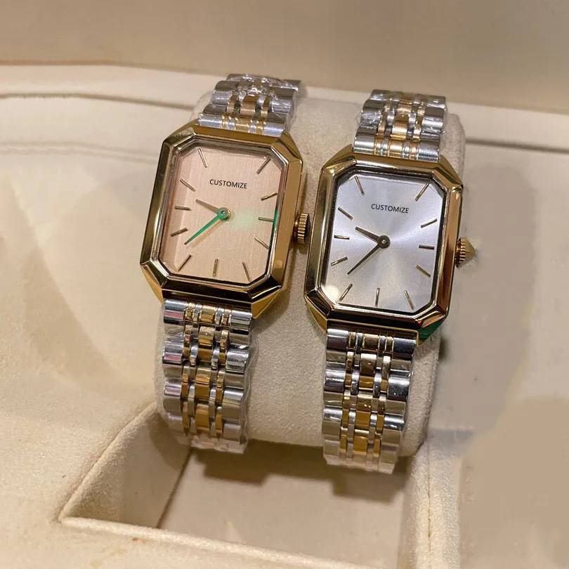 Zupełnie nowe kobiety kwarcowe zegar ze stali nierdzewnej geometryczne wielokąta zegarki żółte złoto -niebieskie zielone tarcze panie zegar 24 mm