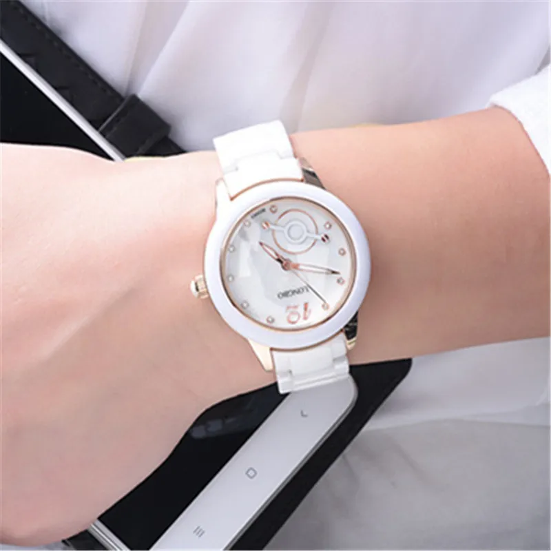 Dameskostuumjurk Mode horloge keramische kast Luxe waterdichte horloges Dames Witte Band polshorloge meisje Mooie klok2518