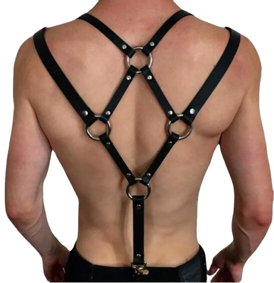 Läderpunk personlighet muskel mäns mode suspender strap sp8g323t