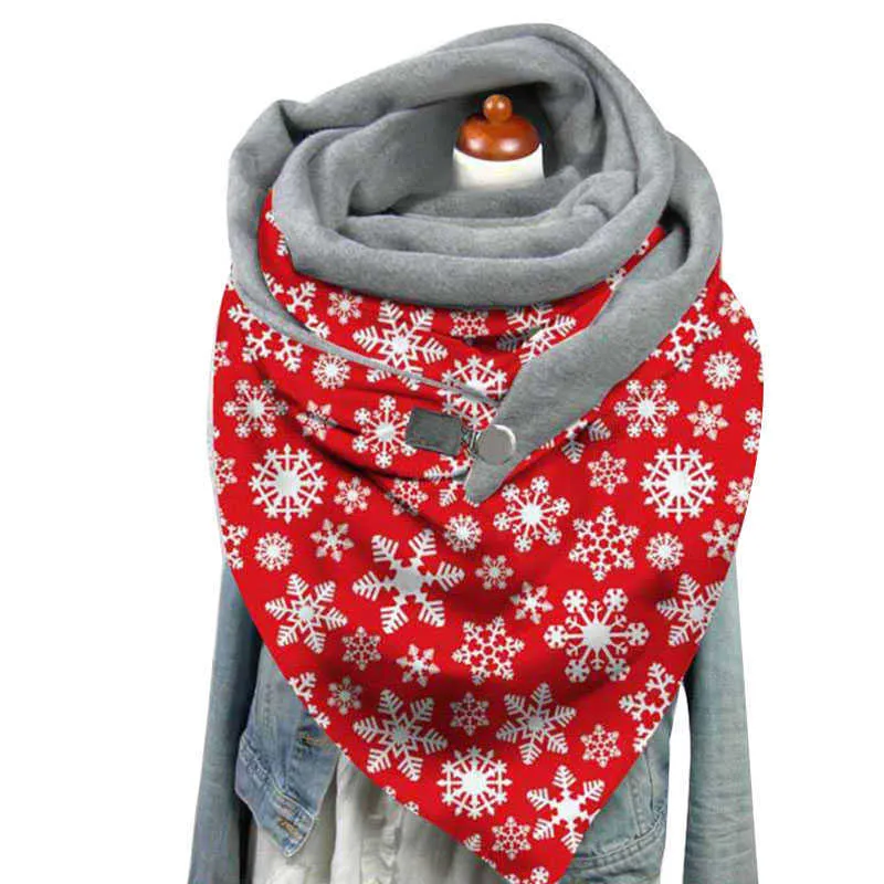 Knoop Sjaal Wraps Dames Kerst Afdrukken Sjaal Plus Fluwelen Vlinderpatroon Multifunctionele Sjaal Hals Warm Driehoek Sjaals Q0828