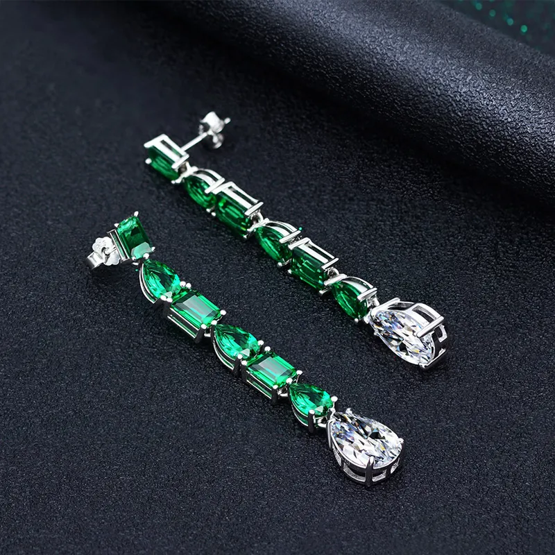 Oevas Solid 925 Sterling Zilveren Sprankelende Hoge Carbon Diamant Drop Oorbellen Gemaakt Moissanite Emerald Bruiloft Fijne Sieraden Gift