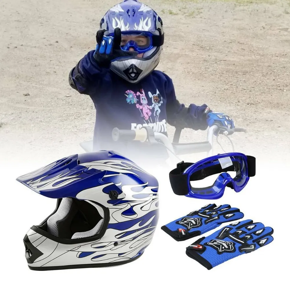 Moto DOT Sports Safty Jeunesse Enfant Enfant Rouge Araignée Net Dirt Bike Motocross ATV Casque Lunettes + Gants S ~ XL visage intégral