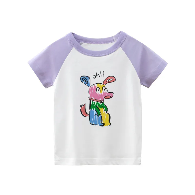 Bébé filles dessin animé lapin imprimer T-Shirts été enfant fille Patchwork T-shirts décontractés enfant en bas âge mignon vêtements pour 2-7 ans 210429