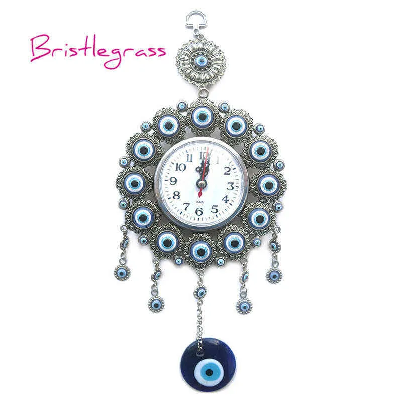 Bristlegrass Turkish Nazar Blue Mal Eye Quartz Relógio de Parede Pendurado Pingentes Amulets Amuletos Encantos Sorte Bênçãos Proteções Home Decor H1230