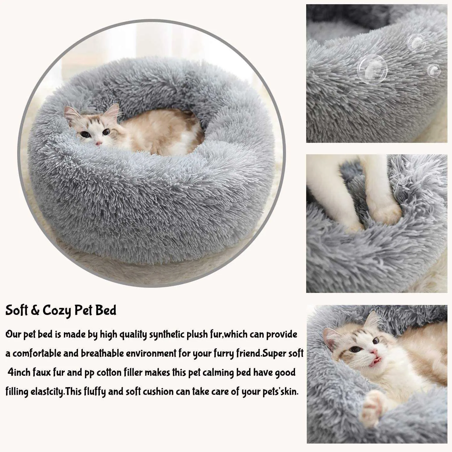 Super Soft Pet Cat Bed Kennel Round Winter Warm Dog Sleeping Bag Puppy Cushion Mat Long Plush Pet Bed Basket Cat Supplies 210722