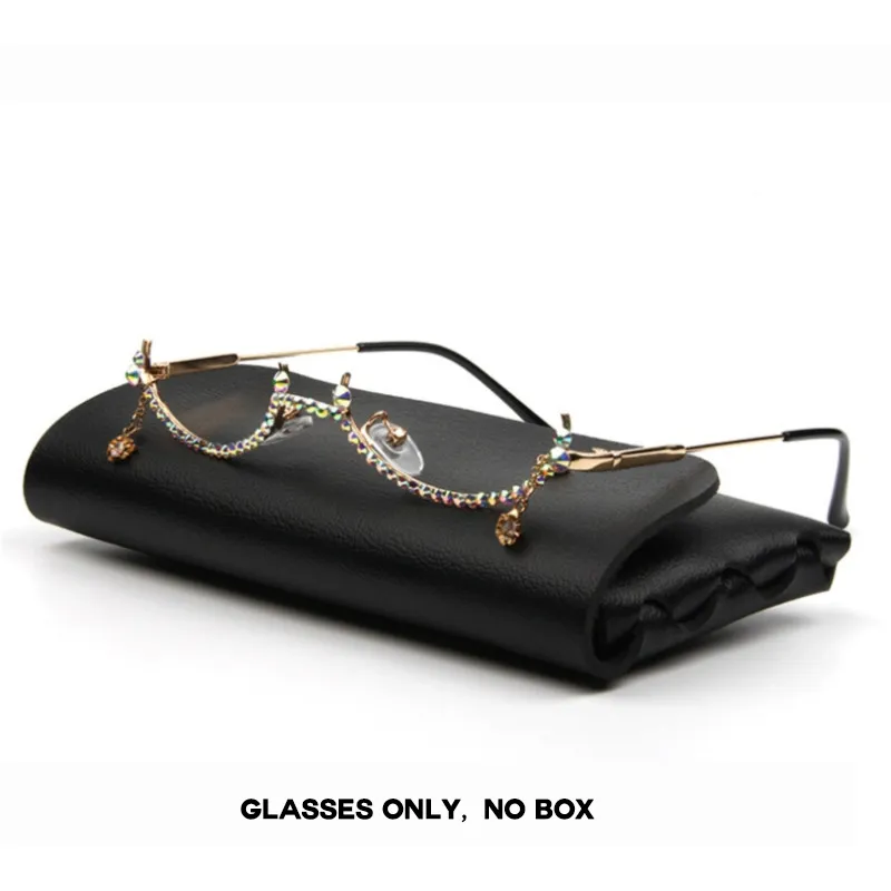 47377 diamant sans lentille demi-monture Rivet lunettes de soleil personnalité hommes femmes mode nuances UV400 Vintage lunettes