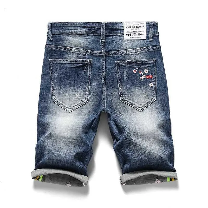 Pantalon Corto Hombre Denim Shorts Knä längd Jeans Mens Summer Casual Shorts Jean Men X0621