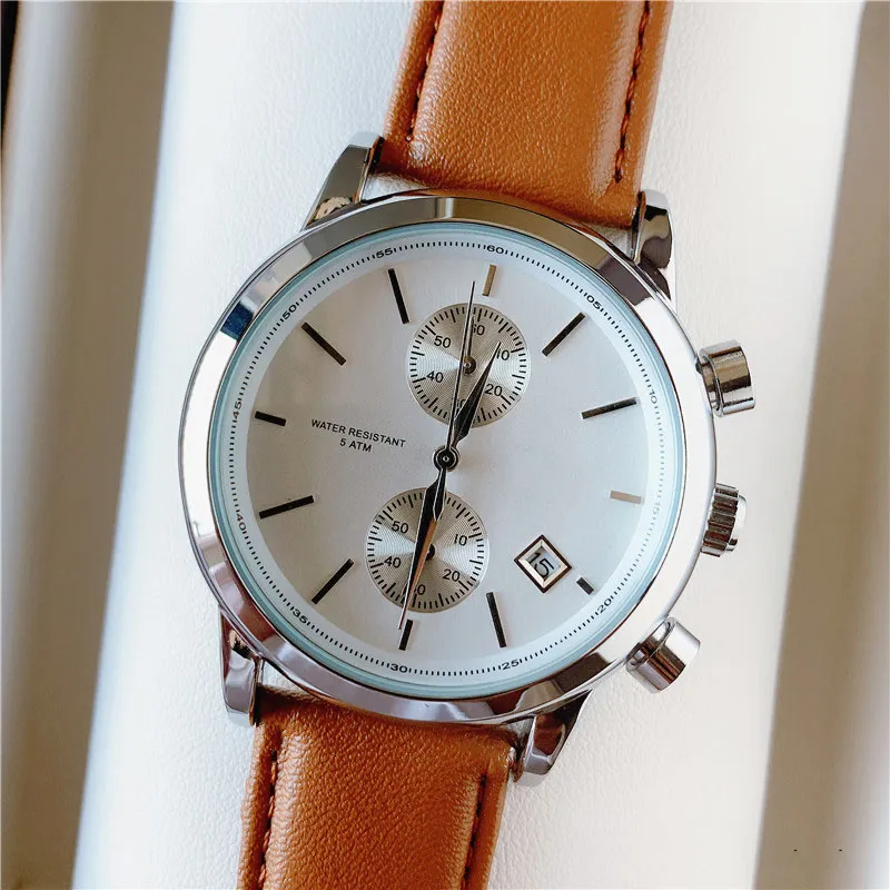 Brand Watch Men Multifunktionsstil Lederkalender Datum Quarzgelenk Uhren kleine Zifferblätter können bs19241l funktionieren