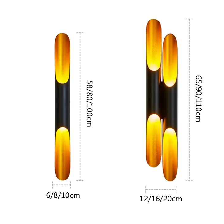 Modern vägglampa LED övre och nedre aluminiumrörvingar 2 ljus svart guld nordiskt vardagsrum dekoration vägg ljus badrum miR247q