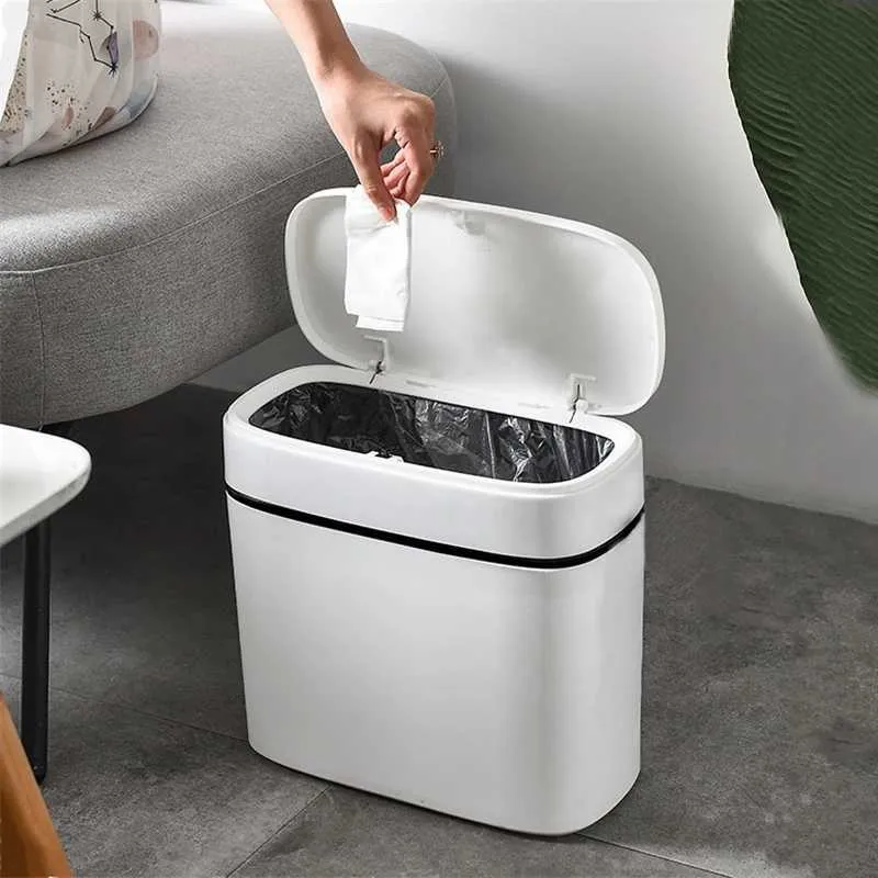 12L Trash Can Household Bathroom Kitchen Waste Bins Press-Type Bag Holder Garbage Bin for Toilet Waterproof Narrow Seam 210728