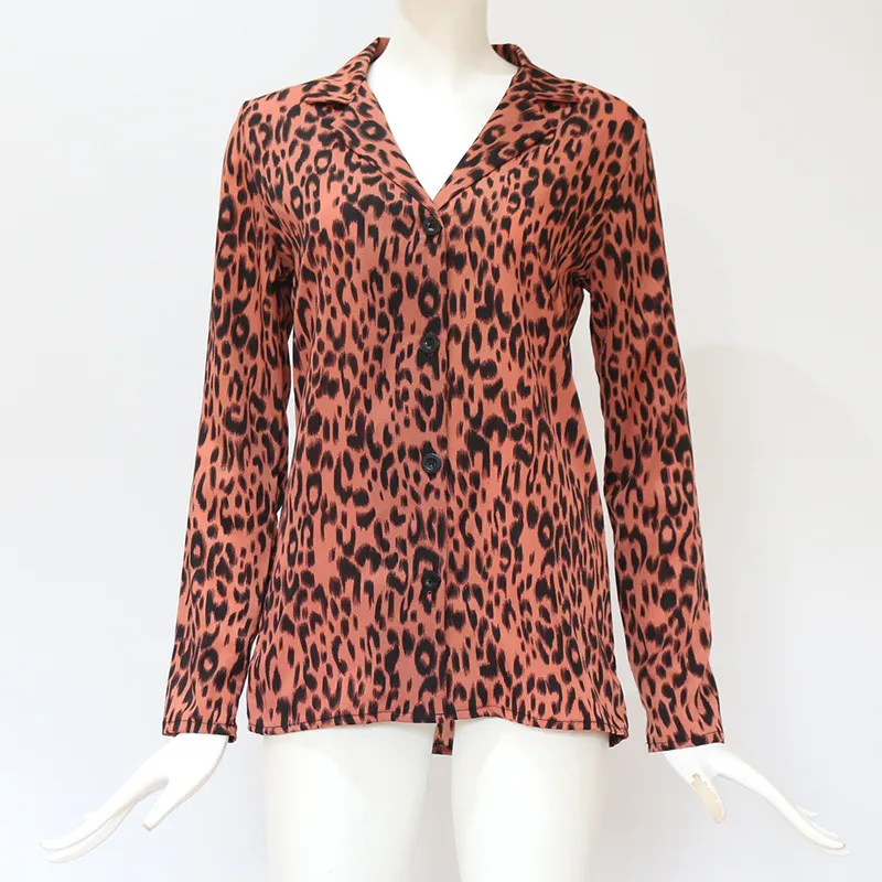 Foridol stampa leopardata autunno inverno camicetta camicia da donna manica lunga kaki camicetta da ufficio da donna top taglie forti 210415