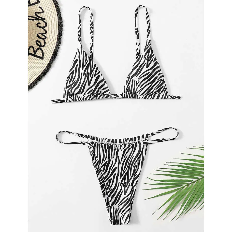 Seksi zebra bikini kadın mayo kadın mayo kadın mini tanga bikini set yaz beachwear mayo için yüzme 210621