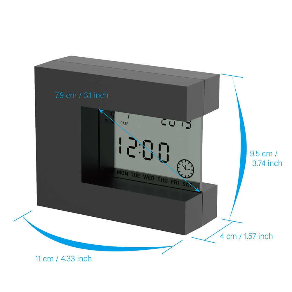 Alarmklocka Digital för hemmakontorets skrivbord Tabellklocka LCD Modern med kalenderdatum Nedräkning Timer Termometer Batteri 2108046674026