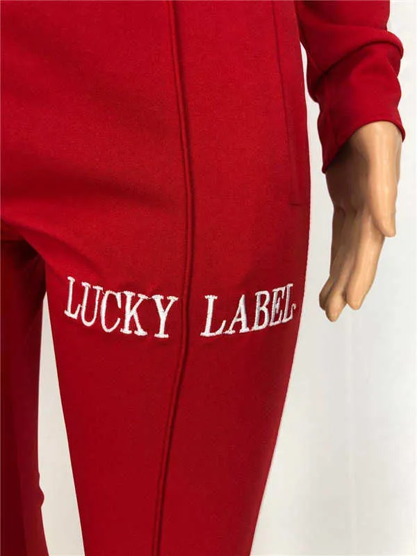 Lucky Etykieta 2 sztuka Outfit Wymień Paski Zestawy Zip Top Legginsy Spodnie dresowe Jogger Fall Ubrania Hurtownie Drop 210930