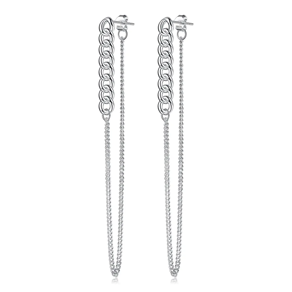 ZEMIOR Einfache Stil Tropfen Ohrring Für Frauen S925 Sterling Silber Lange Linie Kette Ohrringe Leben Zeigen Liebe Edlen Schmuck