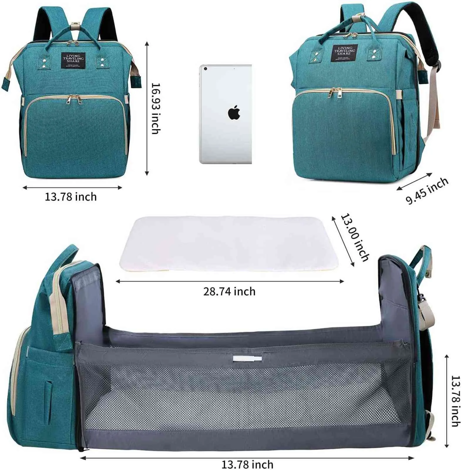 Torba na pieluchy plecak ze stacją do przewijania torba na pieluchy dla chłopców dziewcząt ze składanym łóżkiem podróżnym o dużej pojemności wodoodporny H1110