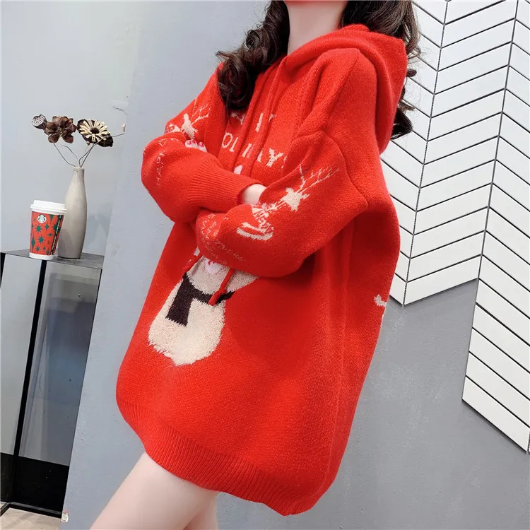 Oversized Sweater for Women Winter Pull Jumpers Cartoon Bear Christmas year's sweater 210430
