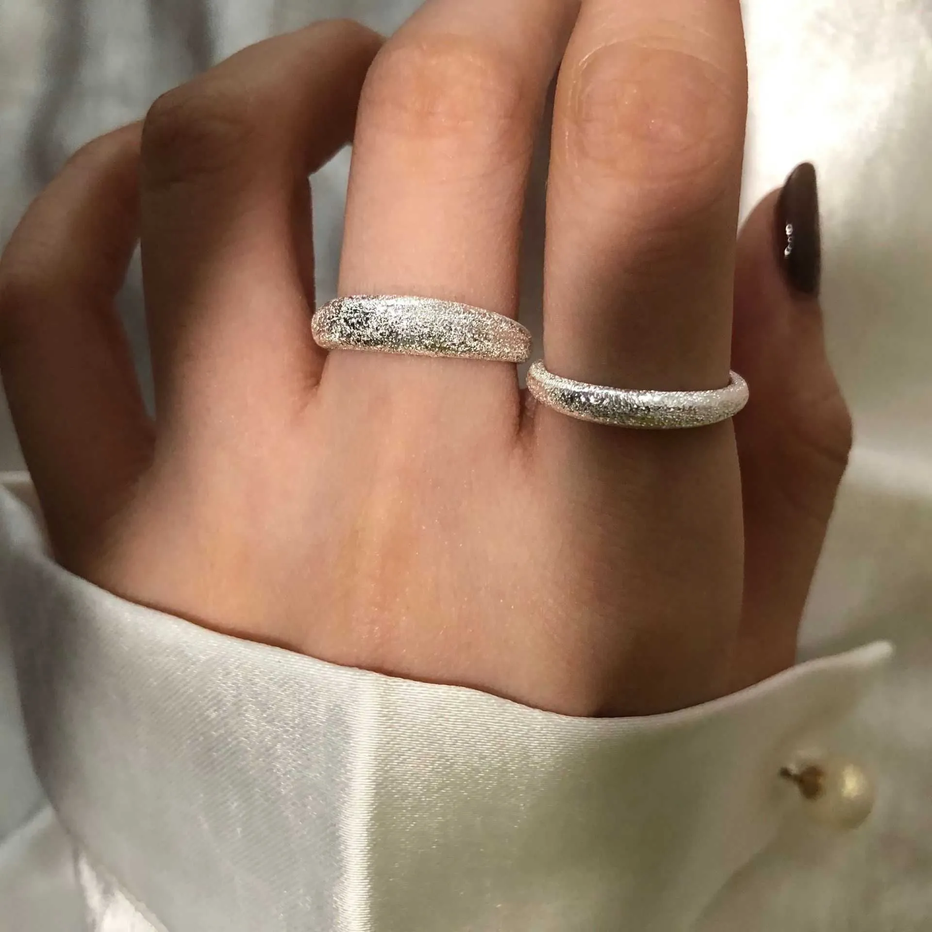 Real 925 Стерлинговое серебро Flash Открытое кольцо Женщины Мода Ювелирные Изделия Регулируемое кольцо для подруги Подарочная Пара Свадебное кольцо Парча X0715
