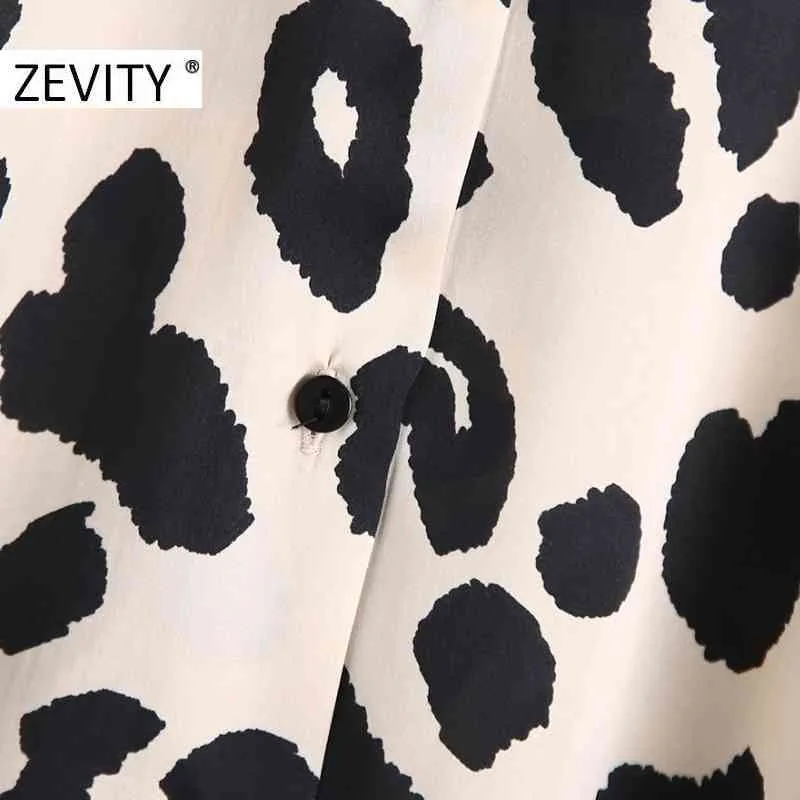 Moda donna Stampa leopardata Camicetta grembiule casual Camicie da lavoro a maniche lunghe da donna da ufficio Chic Chemise Top LS7291 210420