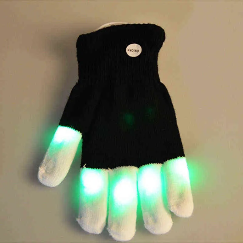 LED Rave Flashing Gloves Glow 7 Mode Light Up Finger Tip Lighting Pain Black New Y2201051774310