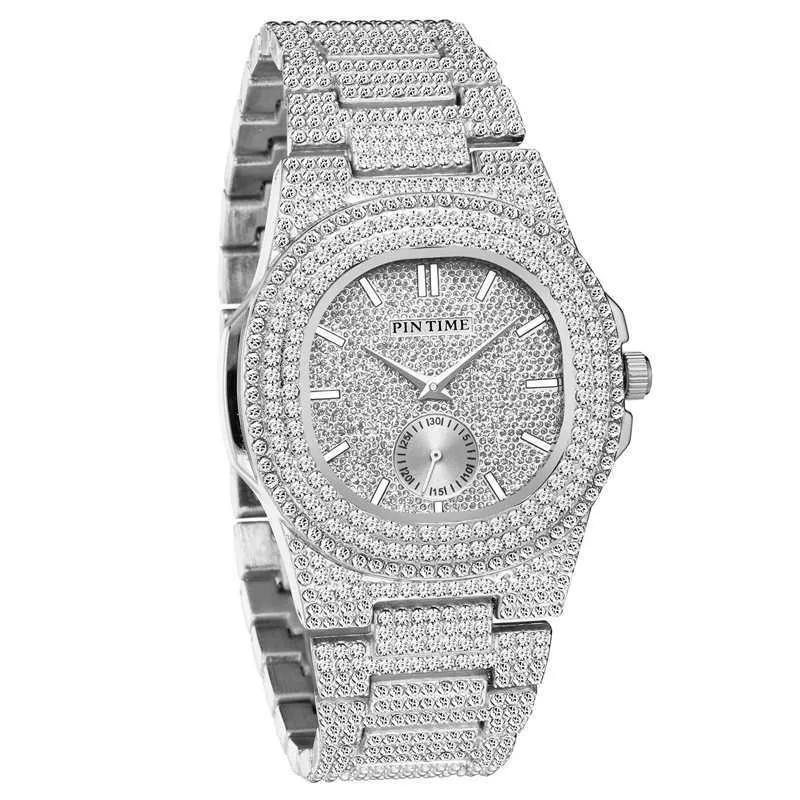 Mode or glacé Montre hommes diamant Hip Hop hommes montres Top marque luxe Quartz horloge Reloj Hombre Relogio Montre Homme X0625284E