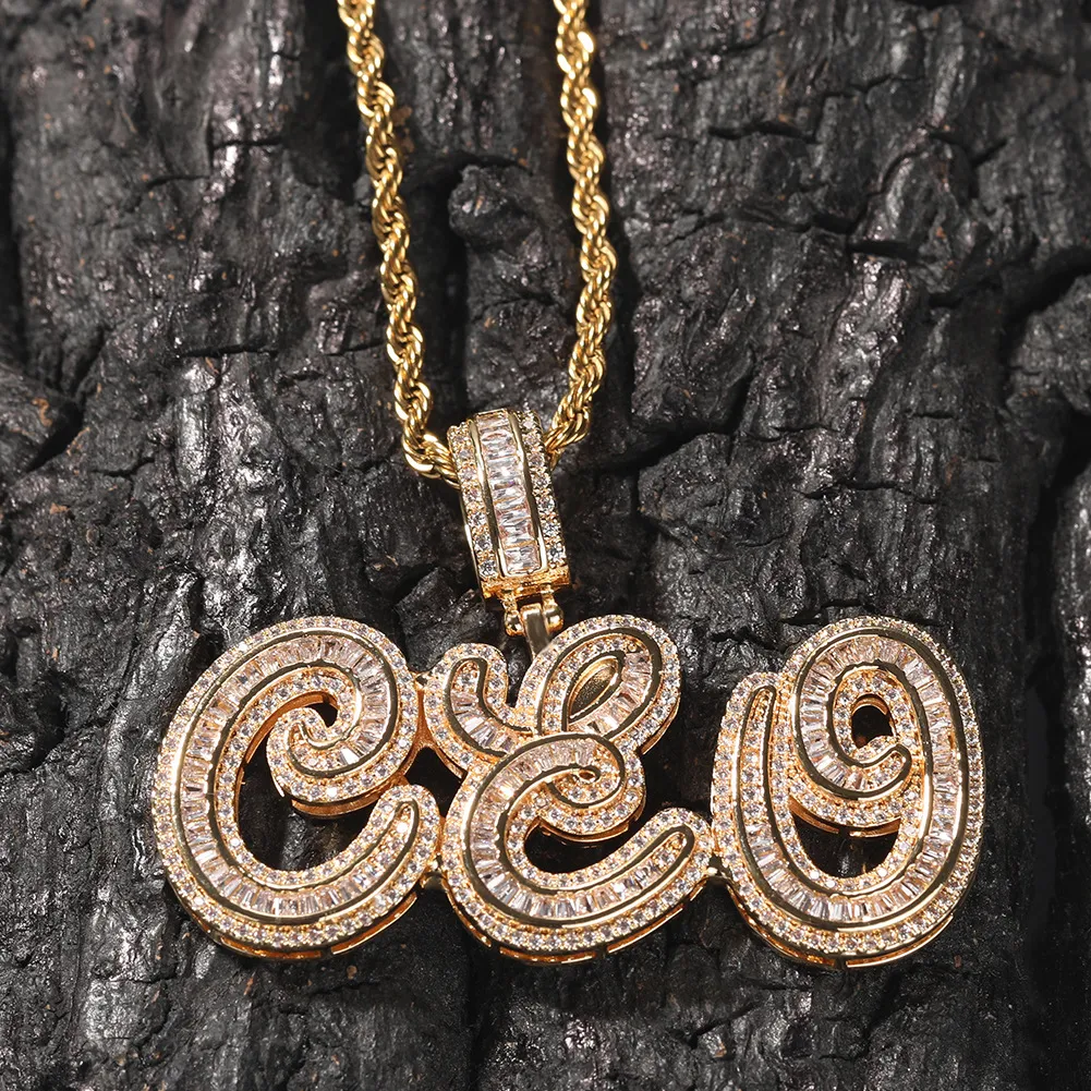 A-Z Niestandardowe litery Naszyjki Męsę moda biżuteria biżuteria kursywę mrożoną złotą literę początkową naszyjnik 260G
