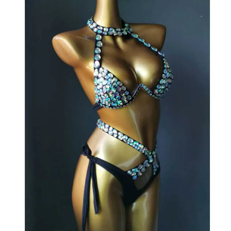 Semester diamant bikini set sexiga kvinnor badkläder baddräkt bling stenar baddräkt kristall 210722