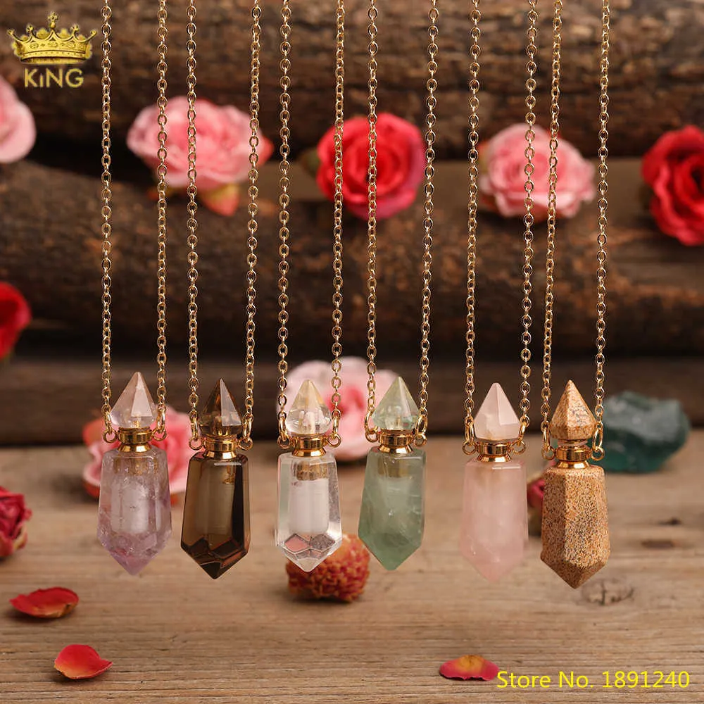 Delicate Crystal Essential Oil Diffufer Jewelry White Pink Amethysts Quartz Hexagonal Perfume Bottle Pendant Necklace Women9281667