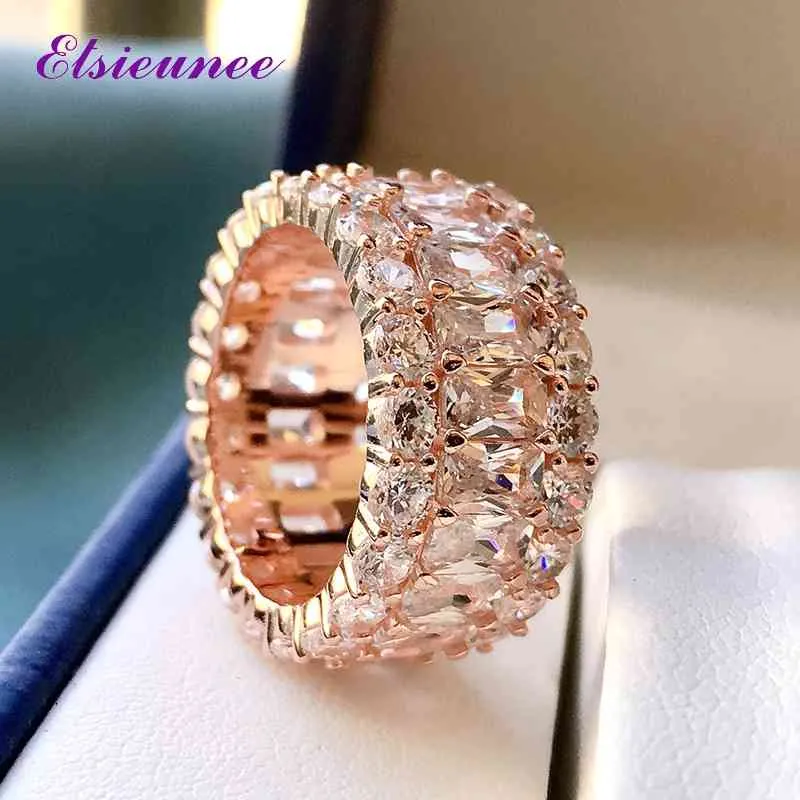 ELSIEUNEE 100 925 Sterling Silver Created Moissanite Emerald Gemstone Ring for Women Anniversary Cocktail Party Fine Jewelry 21031327359