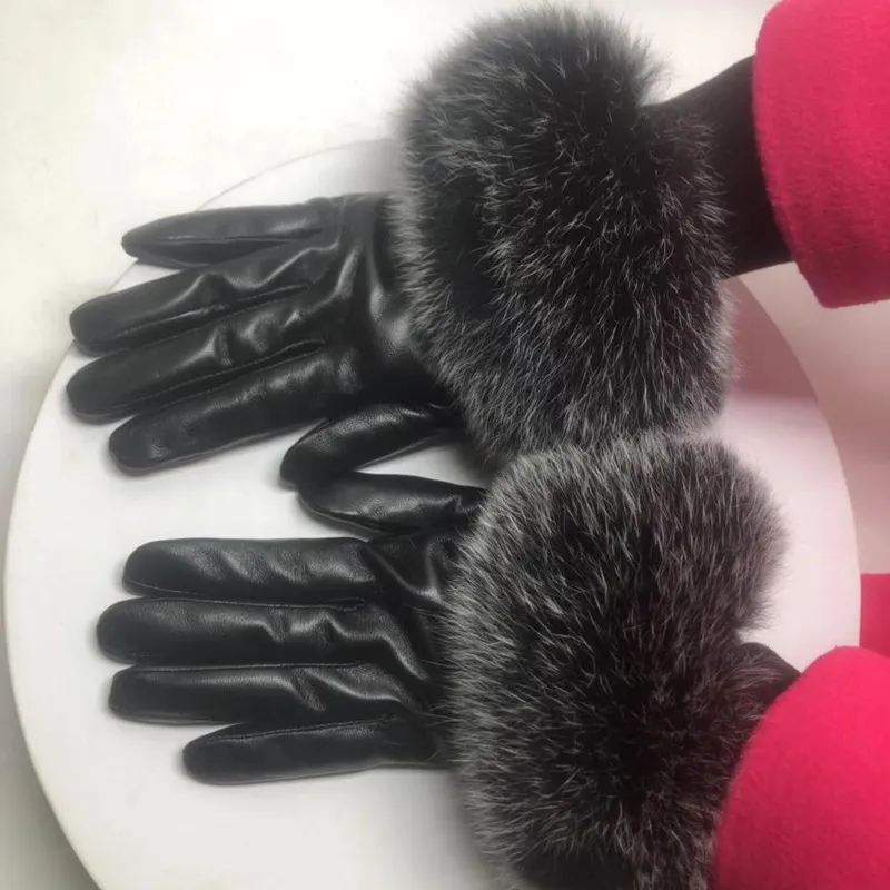 Autumn Winter Gloves Luxury Warm Fashion Ladies 'Soft Fox Päl läder Touch Screen Sheepskin Mittens254o