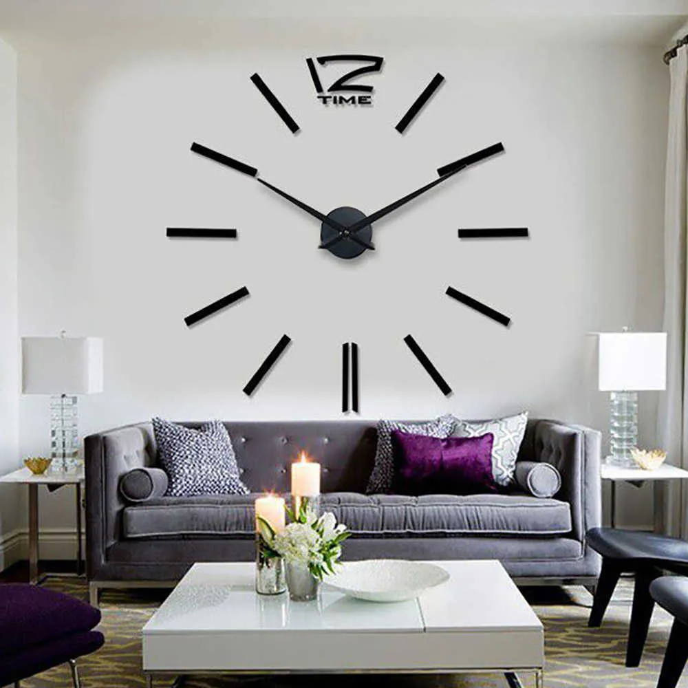 3D Real Big Wall Clock Rushed Mirror Etiqueta DIY Sala de estar Decoración para el hogar Relojes luminosos Llegada Cuarzo Relojes grandes 5 210724