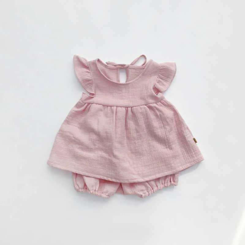 Urso líder nascido bebê sólido vestuário casual conjuntos verão toddler cute babados top e shorts outfits meninos menina roupas fatos 210708