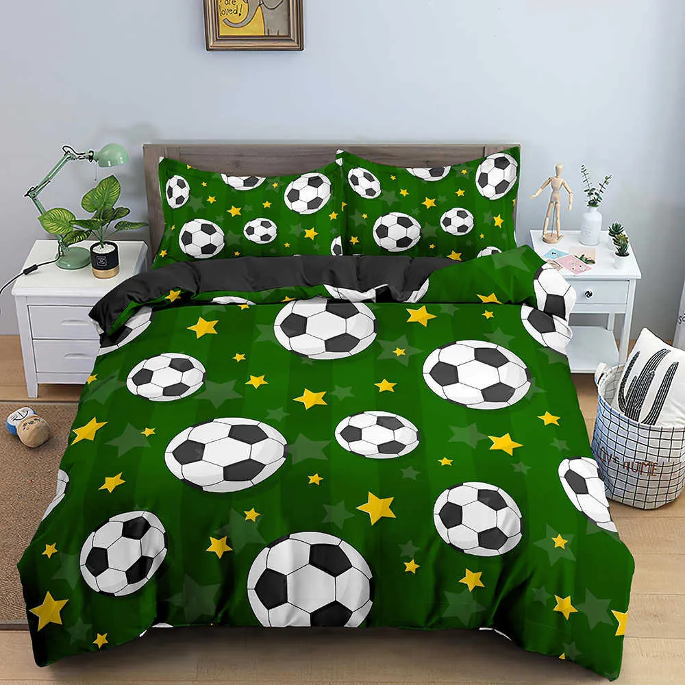 Fotboll Tryckt Duvet Cover Soccer Bedding Set Quilt med örngott Väska Barnkläder för pojkar / Tonåringar 210727