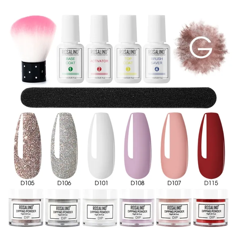 Conjunto de escova de pó para imersão de unhas, kit de manicure com glitter francês brilhante, várias cores de longa duração 9875412