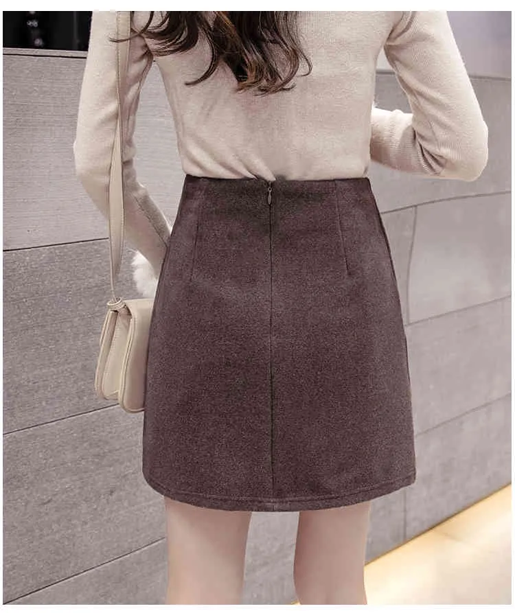 Falda de lana sólida de invierno para mujer Lápiz de talle alto Casual Mujer Office Lady Buttoms Black Vender falda 7633 50 210521