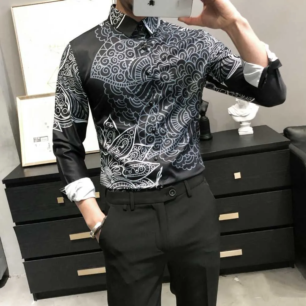 Design Imprimer Chemises Hommes Slim Fit Streetwear Chemises À Manches Longues Business Robe Formelle Social Party Tuxedo Camisa Masculina 210527