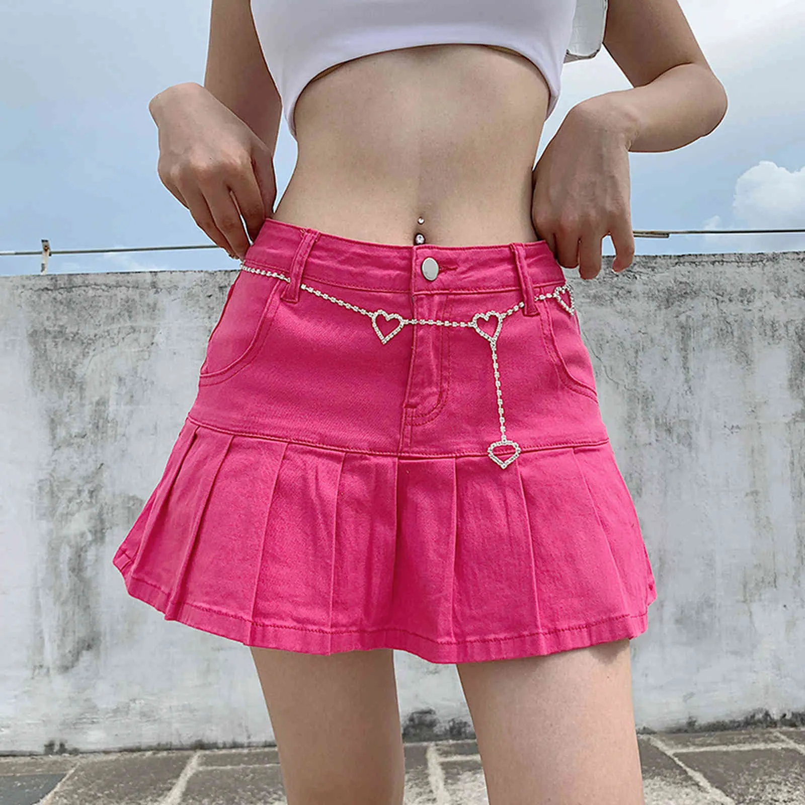 Plisowana spódnica lato 2021 Harajuku Gothic Punk Denim Mini Spódnica Panie Wysokiej Talii Dżinsy Spodenki Spódnicy Kobiety Ruffles Sexy Clubwear X0428