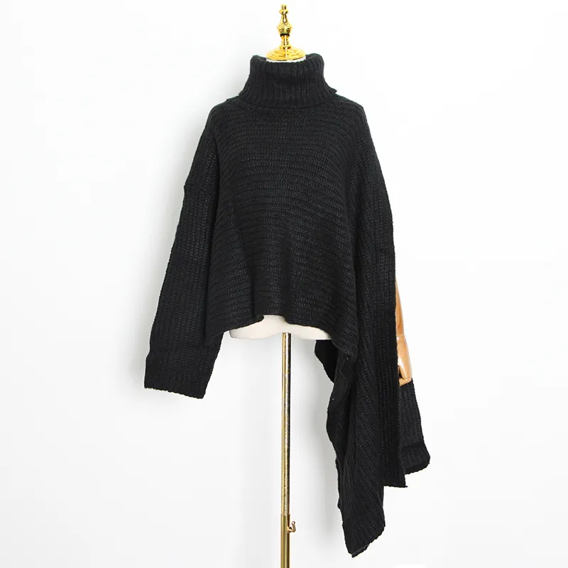 Significa asimmetrica nera donne a tenuta a maniche lunghe Pullover a maglia casual sciolta femmina Inverno 210524