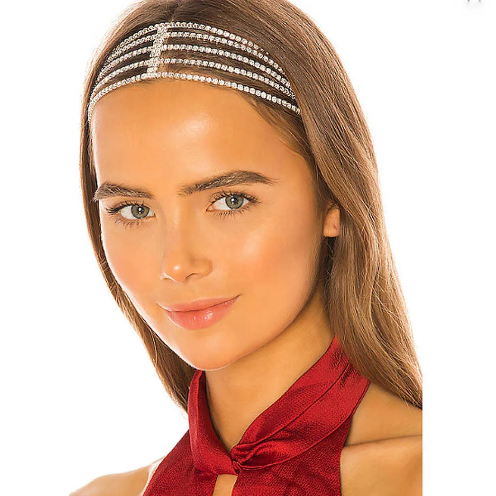Multilayer Crystal Bridal Hairband Headgear Head Chain Jewelry for Women Bling Rhinestone Elastic Headband Hair Accessories X07261294360