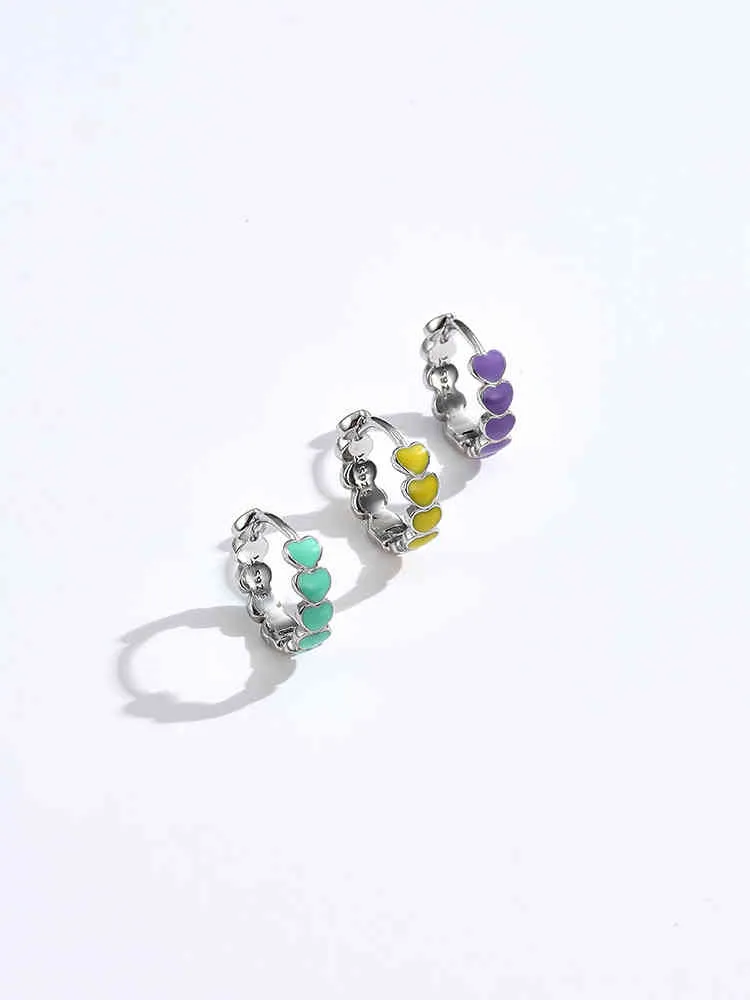 ZEMIOR Echtes S925 Sterling Silber Regenbogen Farbe Emaille Herz Hoop Ohrringe für Frauen 2021 Ohr Hoops Weibliche Edlen Schmuck