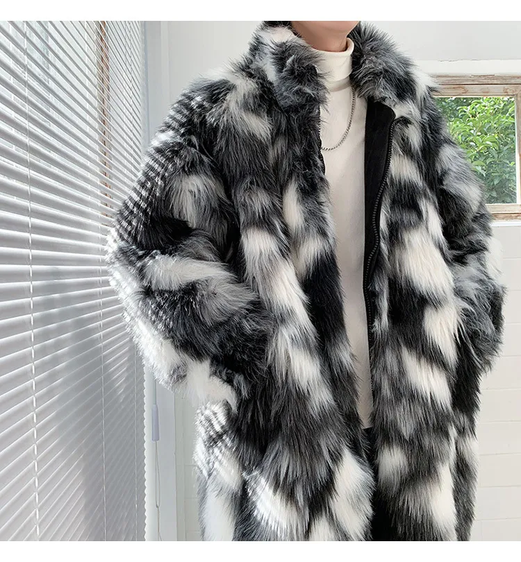 IEFB / Homens desgaste na moda faux peles de algodão de algodão de roupa de tamanho grande tamanho quente windproof manto hip hop moderno casaco longo 9y358 210524