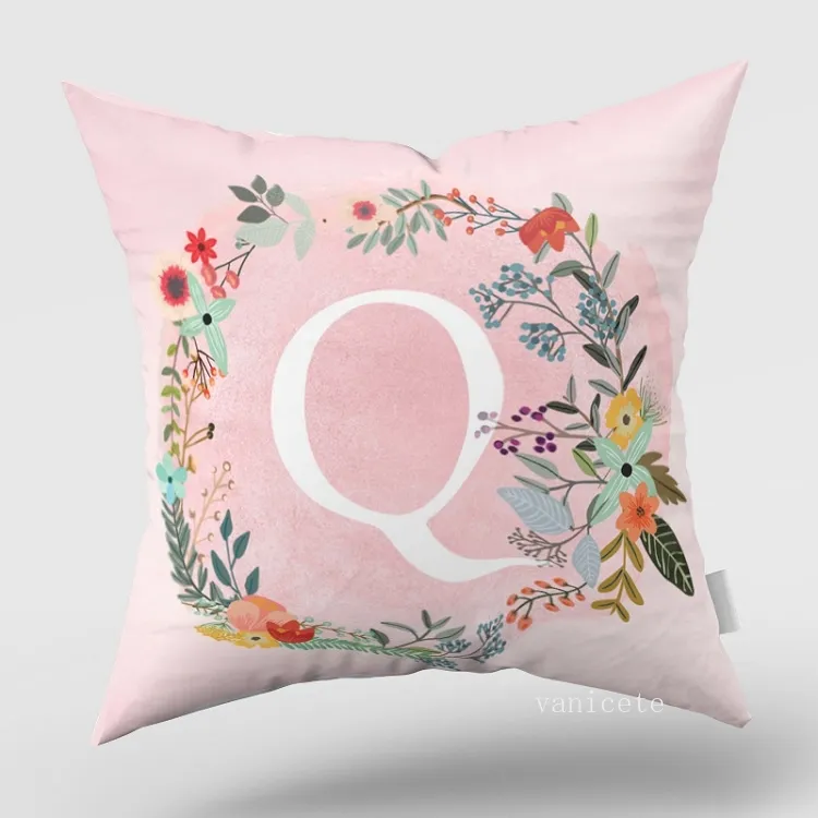 Letra branca de travesseiro rosa das meninas em uma fronha de fundo de grinalda para casa decorativa alfabeto alfabeto capa cama material t2i52798