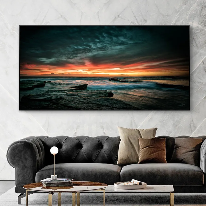 Mar pôr do sol cartaz paisagem impressões pintura em tela quadros de arte parede para sala estar decoração interior quadros decorativos7074494