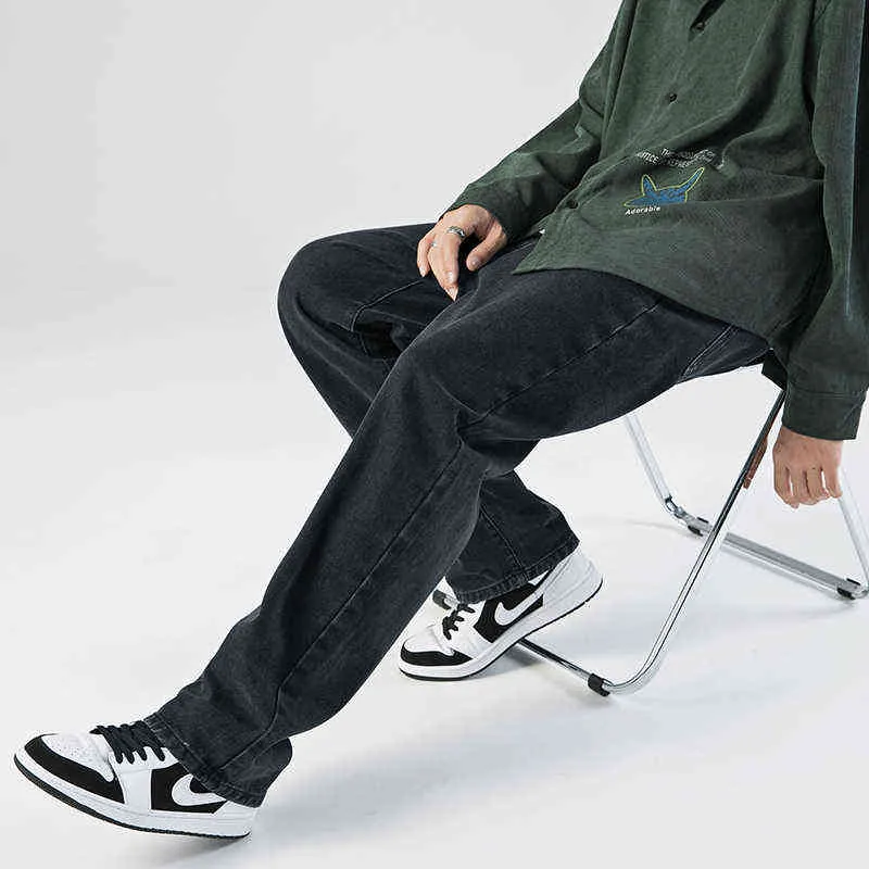Single Road Herren Jeans Mode Denim Hosen Baggy Hip Hop Japanische Streetwear Koreanische Stil Hose Blau Für 211108