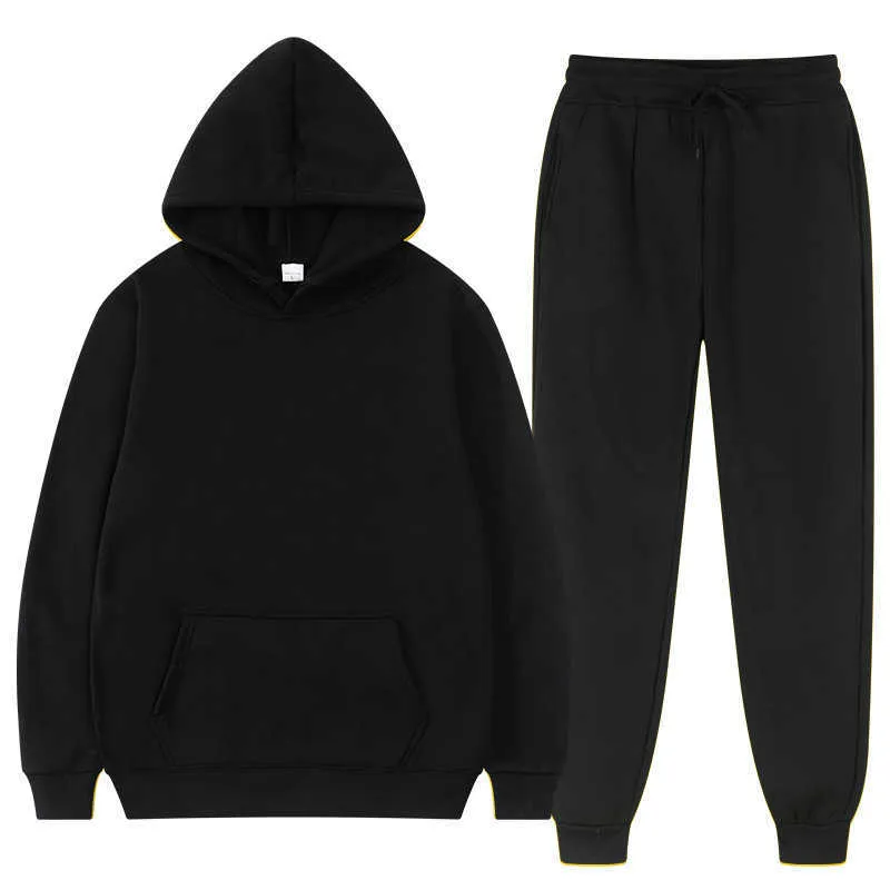 Winter hoodie sets mannen mode fleece rode hoodies zwarte merk broek casual jogger pak trainingspak sweatshirt vrouw trui y0831