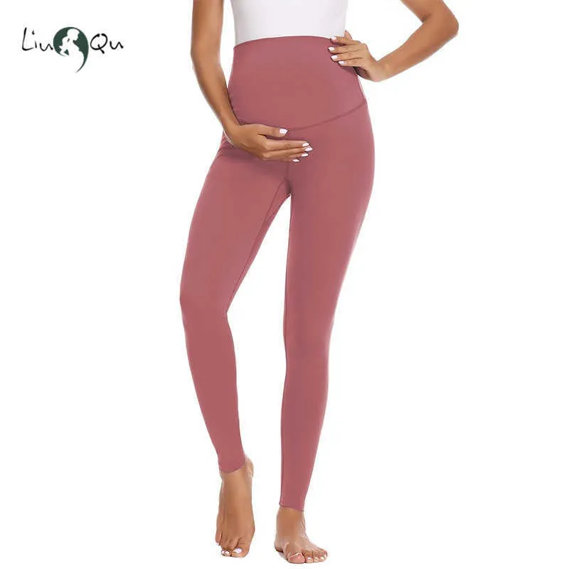 Kvinnors Leggings Moderskap Yoga byxor Full längd över magen stretchiga comfy träning Aktiv hög midja stretch 210918